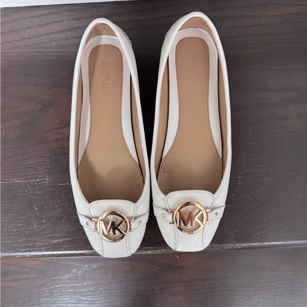 Michael Kors White Loafers with Gold Accent